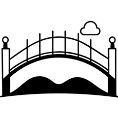 Bridge in fog line art vector illustration