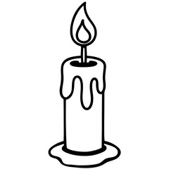 Candle with dripping wax line art vector illustration 