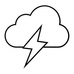 Cloud with lightning bolt line art vector illustration 