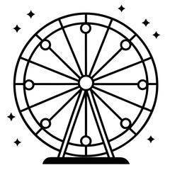Ferris wheel at night line art vector illustration 