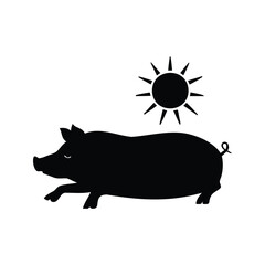 Silhouette of a pig in the sun, representing carefree life