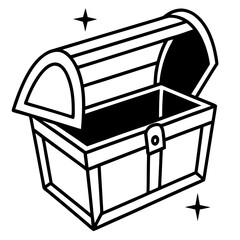 Treasure chest opened line art vector illustration
