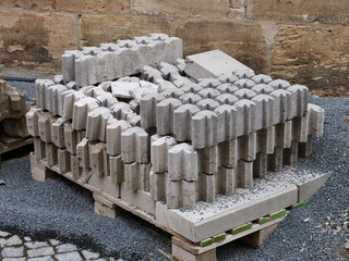 Various stones on a construction site, ready for laying