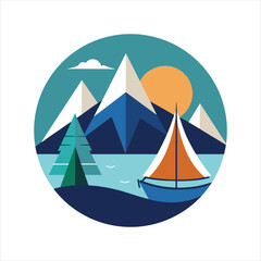 Camping Tent and Sailboat Summer Vector