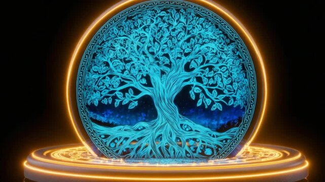 Illuminated Tree of Life on a Mystical Pedestal