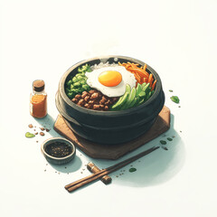 Delicious Korean Bibimbap with Egg and Vegetables