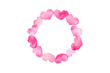 Obraz premium Pink Watercolor Hearts Circular Frame Isolate pink hearts heart frame circle frame