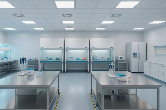 Laboratory with Fume Hoods and Workbenches for Scientific Research