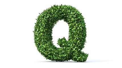 Letter Q made of green grass isolated on a white background.