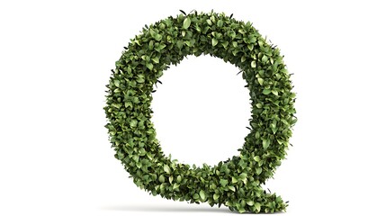 Letter Q made of green grass isolated on a white background.