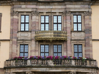Detail of the baroque Fulda City Palace, gilded balcony