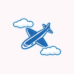 Fototapeta premium Blue Airplane Flying in Clouds Vector.