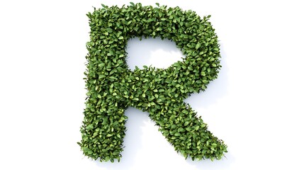 Letter R made of green grass isolated on a white background.
