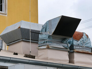 Steel fume extraction hood, industrial building