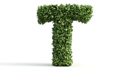 Letter T made of green grass isolated on a white background.