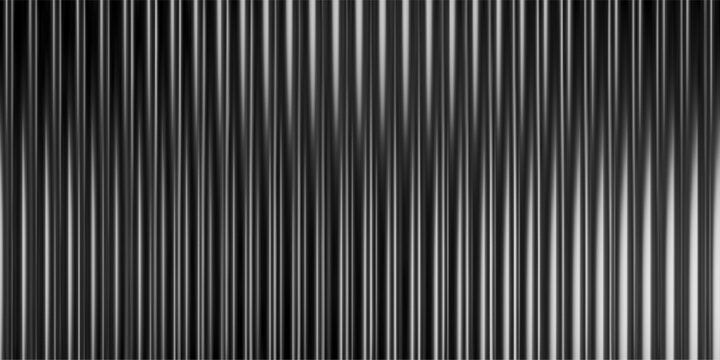 3d glass background with ribbed texture and gradient light effect. Abstract black line pattern for vertical wall panel or window design. Translucent prism reflection with wavy liquid overlay.