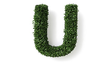 Letter U made of green grass isolated on a white background.