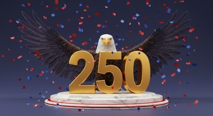 Majestic Bald Eagle Celebrates 250 Years with Confetti