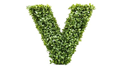 Letter V made of green grass isolated on a white background.