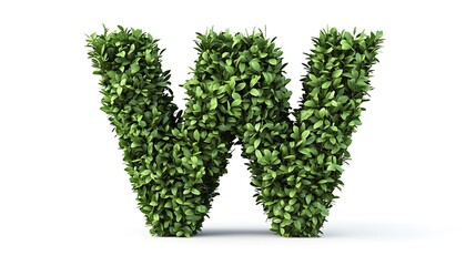 Letter W made of green grass isolated on a white background.