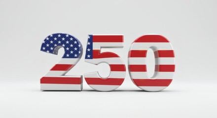 Patriotic Celebration: 250 Years Anniversary with American Flag Design on White Background