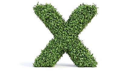 Letter X made of green grass isolated on a white background.