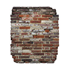 A weathered section of an old brick wall displays textures and patterns with red, brown, and white hues against a dark backdrop, evoking a sense of history and rustic charm.