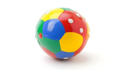Colorful beach ball with vibrant panels on a clean white surface.