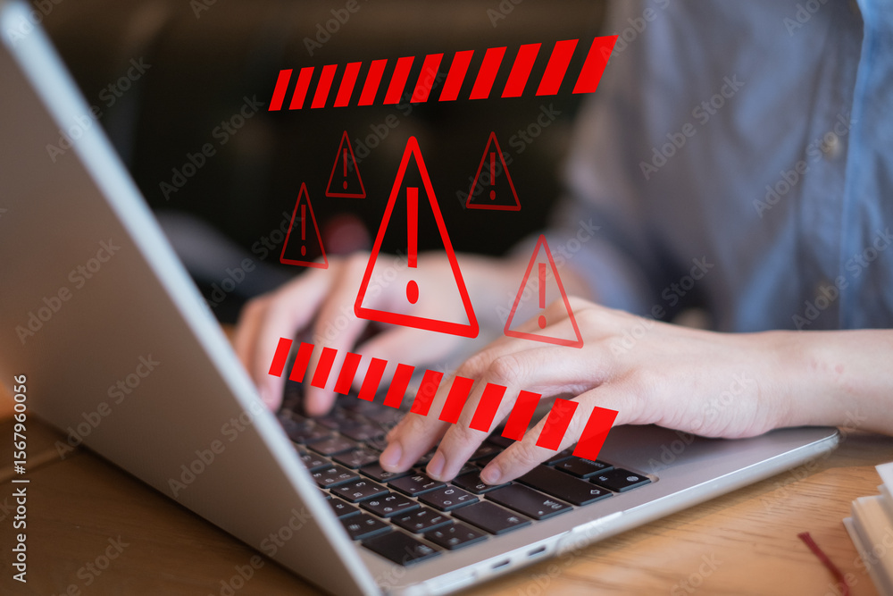 Poster system hacked warning alert network virus threat attack online security computer technology concept
