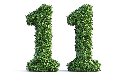 Number 11 made of green grass isolated on a white background