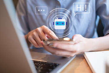 Person using smartphone artificial intelligence ai problem solving assistant chatbot information