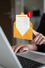 Business man receive send electronic mail email computer laptop smartphone mail marketing business...