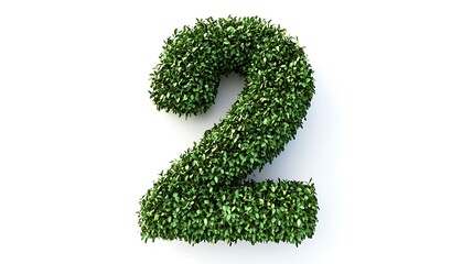 Number 2 made of green grass isolated on a white background