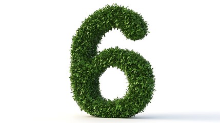 Number 6 made of green grass isolated on a white background