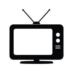 Simple black and white illustration of vintage television with antenna symbol