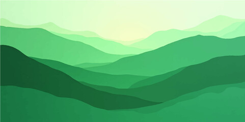 Abstract green background with rolling hills and a vibrant blue sky, perfect for a summer nature illustration