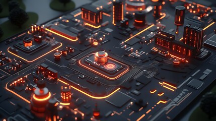 Futuristic city built on circuit board