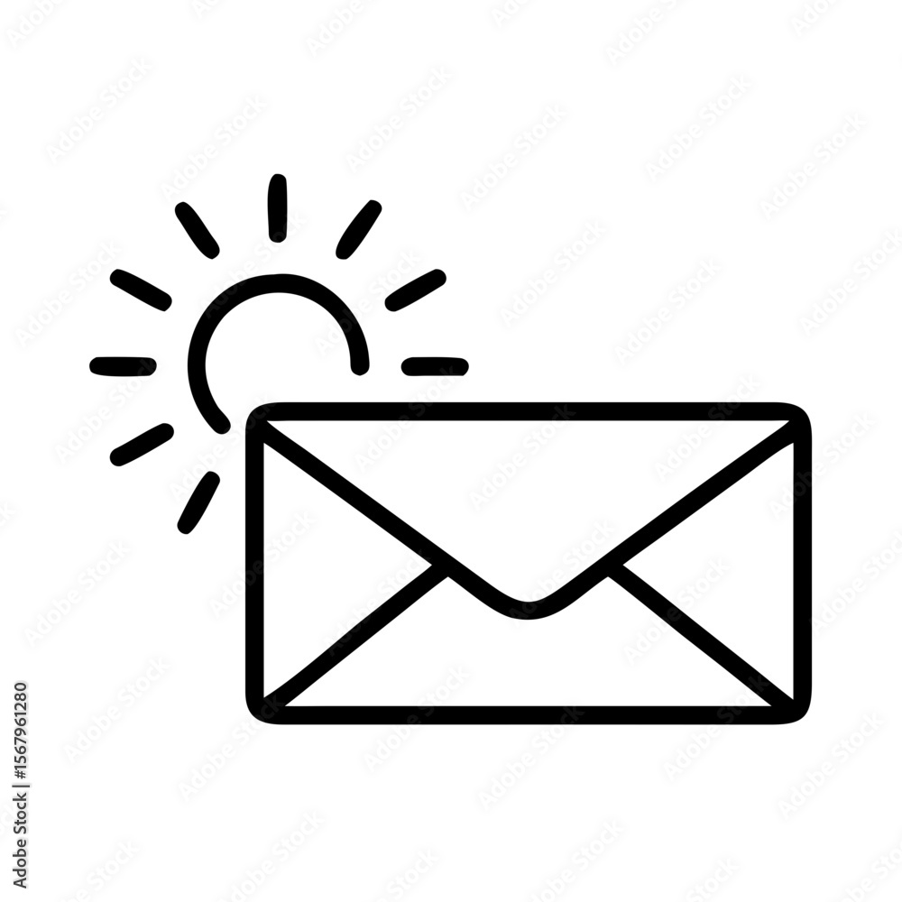 Poster mail envelope icon with sun symbolizing communication and messaging