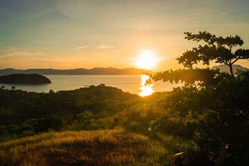 Sunset over the lush landscape of Romblon islands. Romblon, Philippines