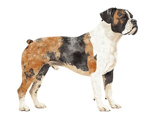Majestic boxer breed canine with a brown coat stands against a white background.