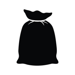 A solid black silhouette of a tied sack or bag on white