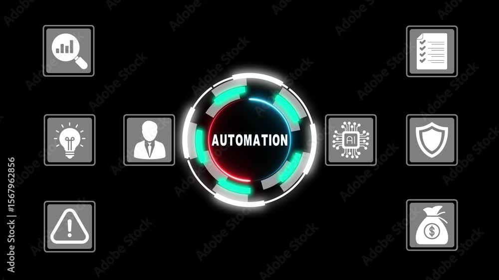 Poster automation concept futuristic interface with icons illustrating business processes a i technology