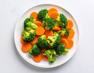 Steamed broccoli and carrots &ndash; top-down healthy food photo