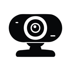 Black and white icon of a standard webcam with its stand