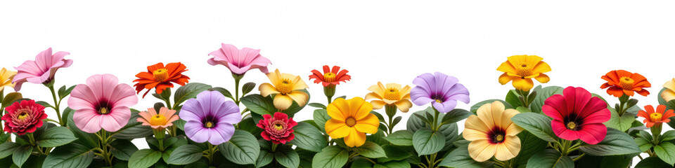 Colorful flowers in vibrant arrangement, showcasing various types and hues, creating cheerful and lively atmosphere