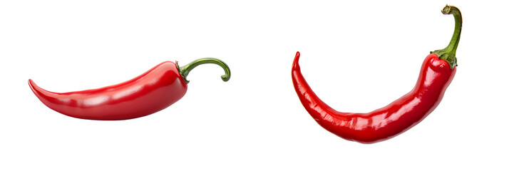 Set of two red chili peppers isolated on transparent background

