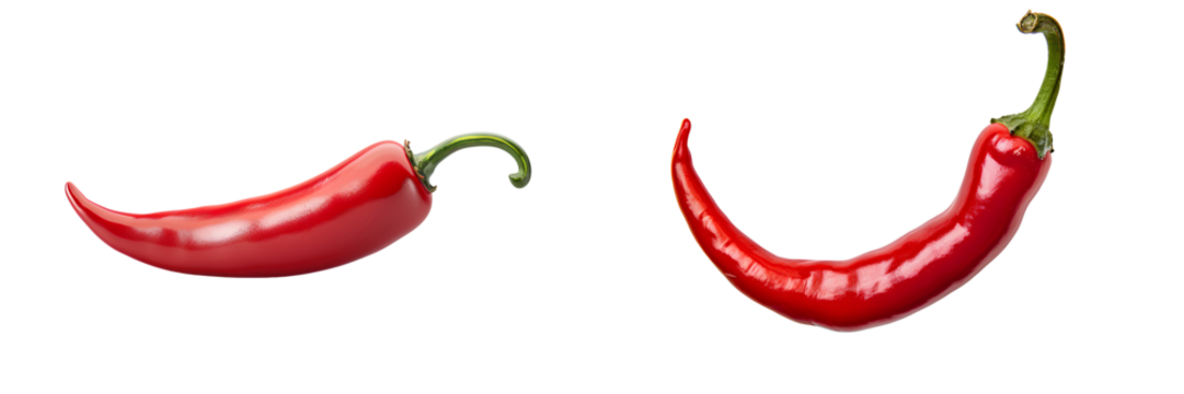 Set of two red chili peppers isolated on transparent background

