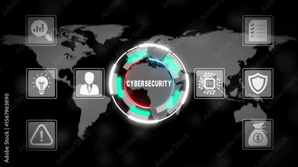 Poster cybersecurity concept global network protection data security digital transformation a i