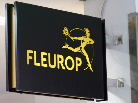 Germany, Fulda, July 03. 2025, sign or lettering of Fleurop, a global flower delivery network connecting florists to provide fresh bouquets worldwide quickly