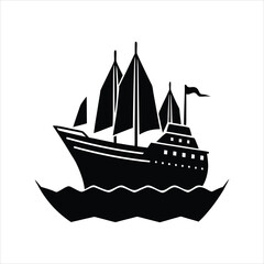 Sailing Ship Calm Sea Silhouette Illustration